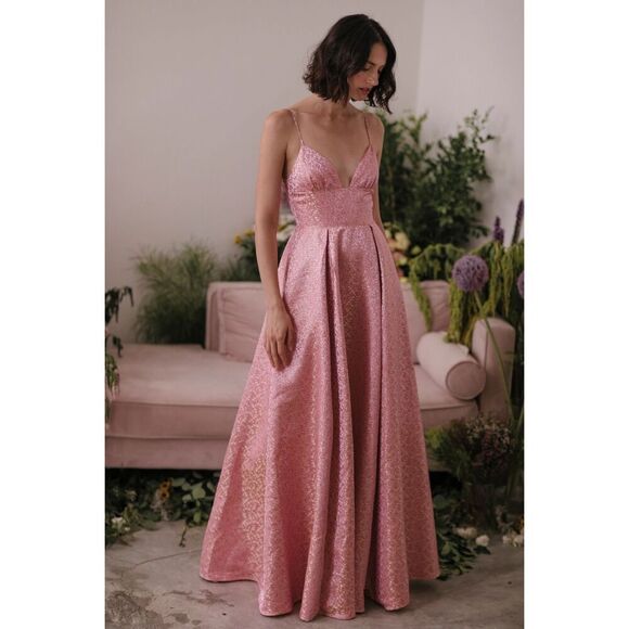 Sau Lee Ada Formal Maxi Gown in Pink Gold Floral Jacquard Size 14 - Picture 1 of 8